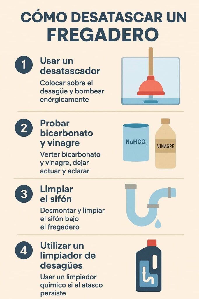 guía paso a paso para desatascar un fregadero