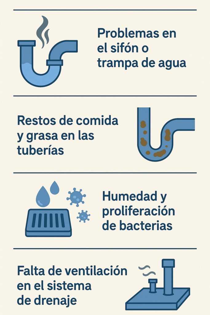 infografía sobre los malos olores en los desagües