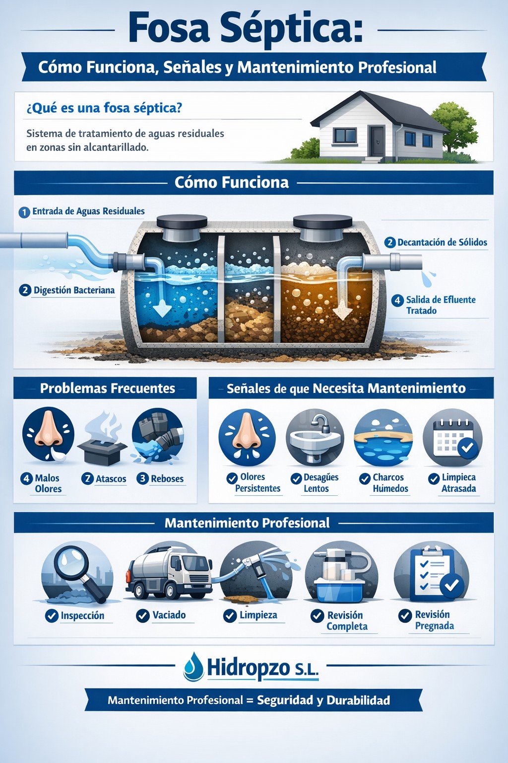 Infografía sobre fosa séptica su funcionamiento y mantenimiento