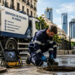 Pocero profesional realizando trabajos de saneamiento en Madrid