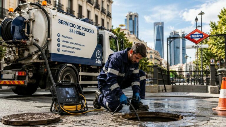Pocero profesional realizando trabajos de saneamiento en Madrid
