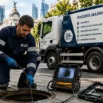 Pocero profesional realizando inspección de saneamiento en Madrid