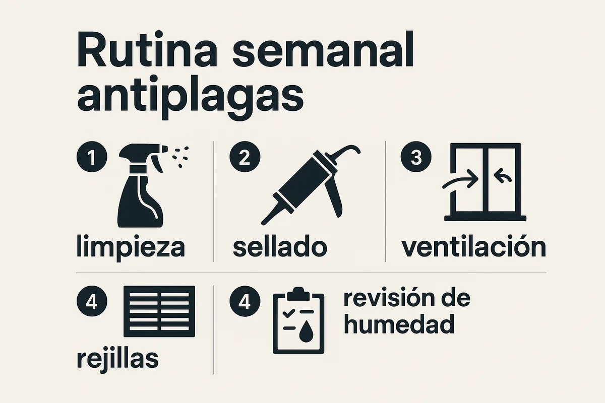 Rutina semanal antiplagas en baño y cocina